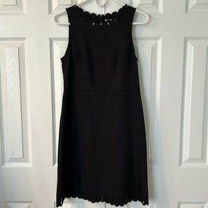 LOFT black dress with neck and hem details, size 2, excellent condition.